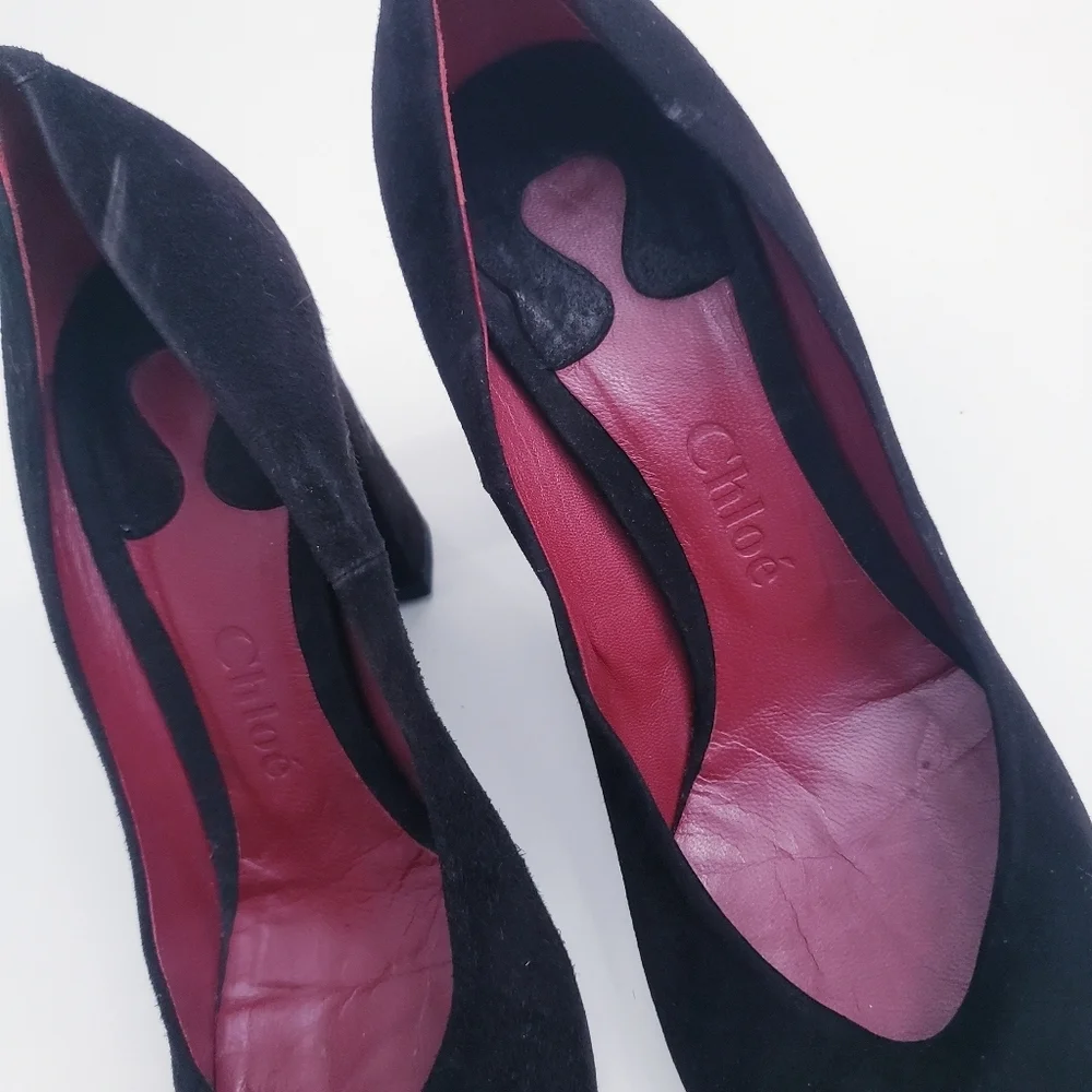 Chloe Chunky Block Round Toe Suede Heels